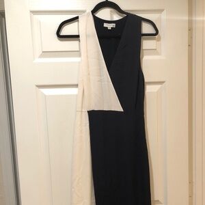 Midi / maxi black and ivory v-neck, sleeveless dress by Equipment Femme.